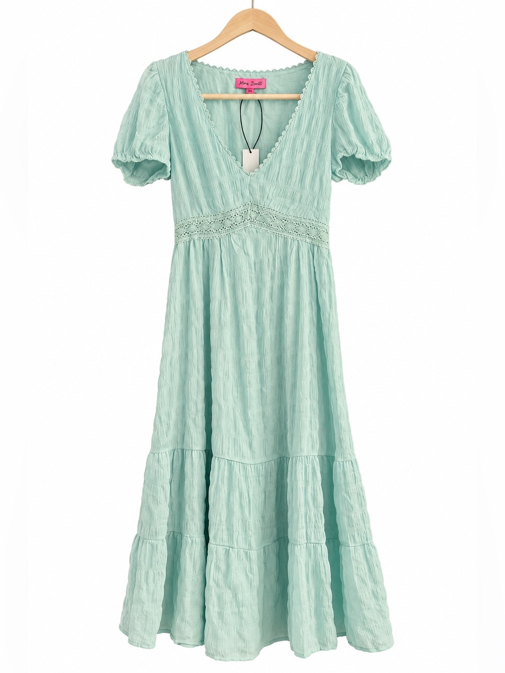 Betsey Johnson Blue Lace Trim Puff Sleeve Midi Maxi Dress Size Small